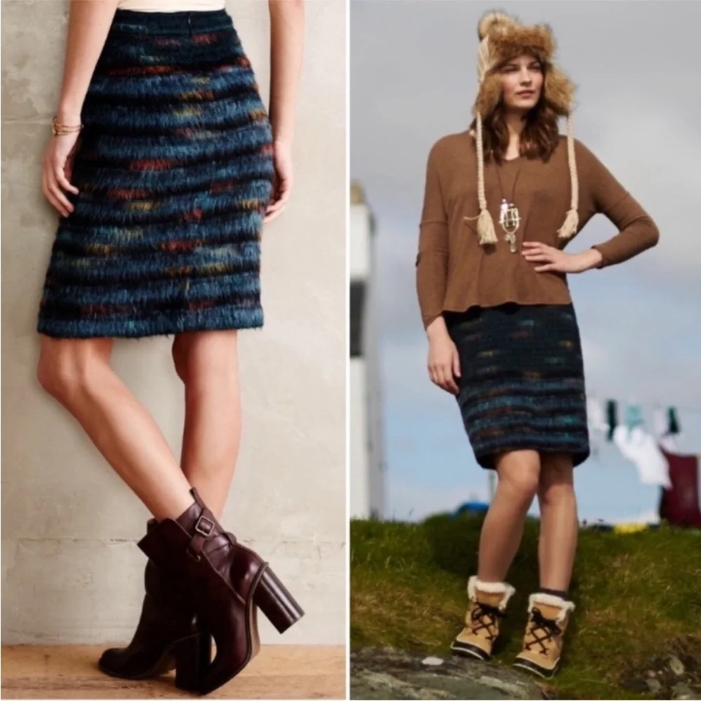 Anthropologie Maeve Feathered Wool Pencil Skirt
